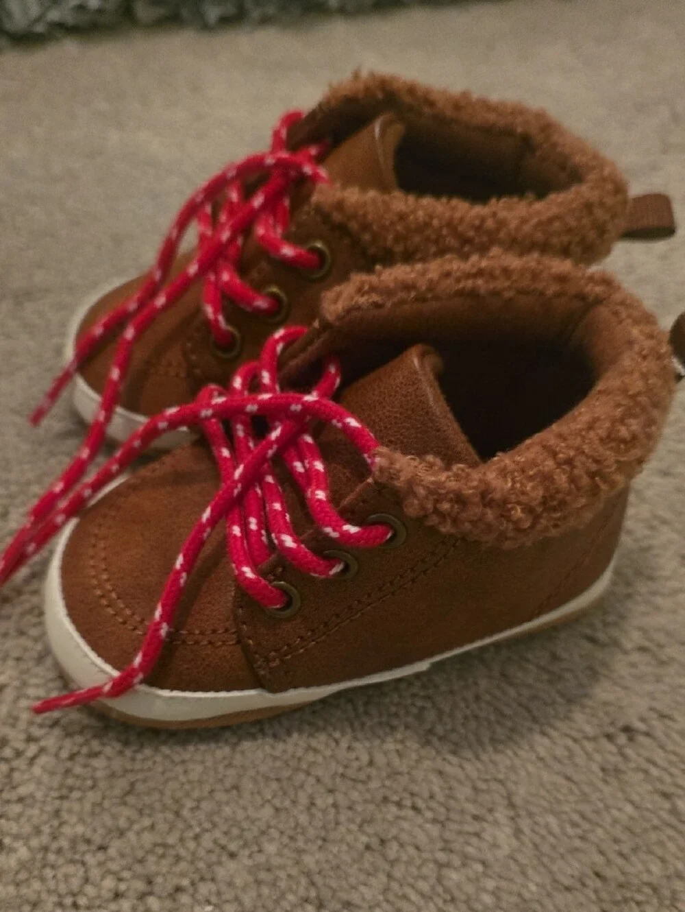 Old Navy Brown/Red Faux-Suede Kids (Baby) Boots with Red Laces